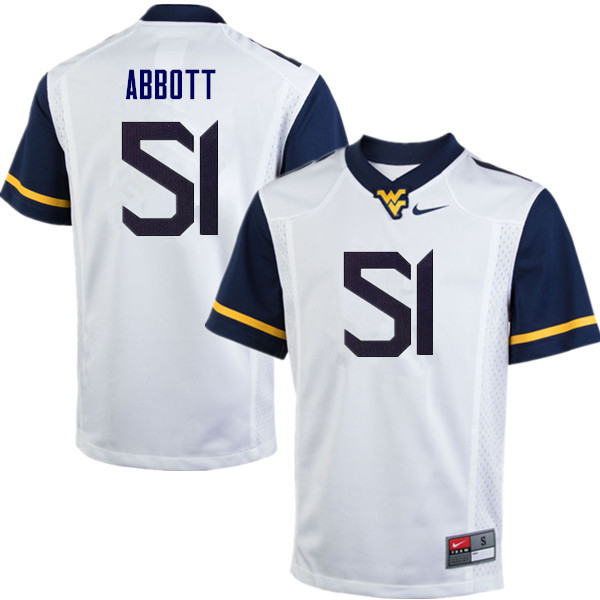 NCAA Men's Jake Abbott West Virginia Mountaineers White #51 Nike Stitched Football College Authentic Jersey UD23N02ZW
